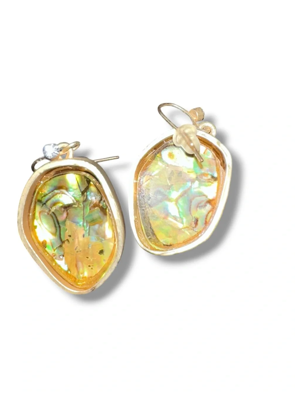 Hinged Cuff Bracelet with Matching Earrings Iridescent Abalone and Crystal